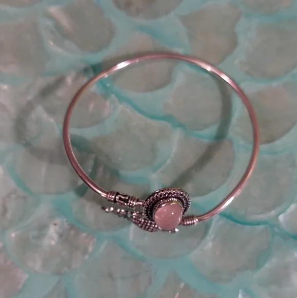 Rose Quartz Peacock Adjustable Bangle Bracelet - Picture 3 of 7